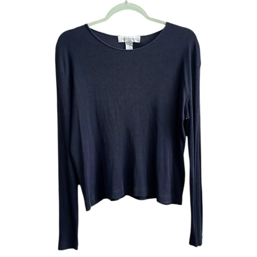 SOLD— Jones New York— 90s vintage dark Navy Long Sleeve silk blend Top